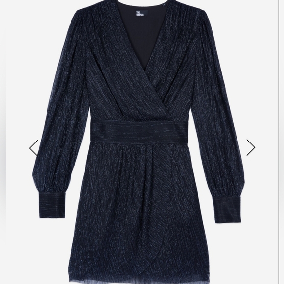 The Kooples Navy Blue Metallic Jersey Dress Size 2 NWT - Picture 2 of 12